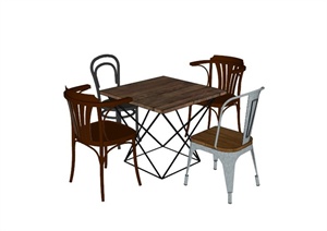 现代loft咖啡桌桌椅组合SU(草图大师)模型