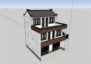 现代中式风情三层商业建筑设计SU(草图大师)模型