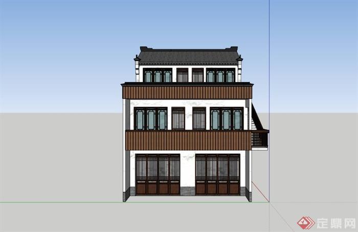 现代中式风情三层商业建筑设计su模型(3)