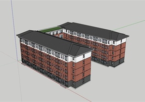 现代U型教学楼建筑设计SU(草图大师)模型