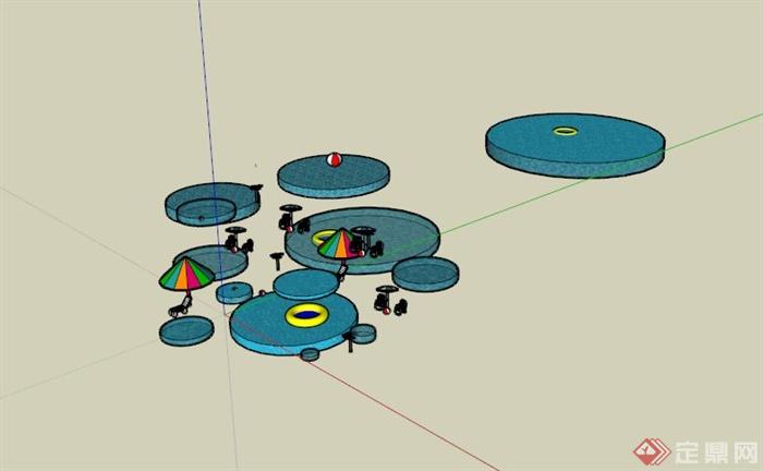 多个圆形泳池配套景观设计su模型
