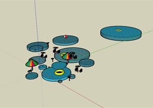 多个圆形泳池配套景观设计SU(草图大师)模型