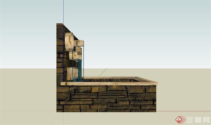 现代喷水景墙水池景观SU模型(3)