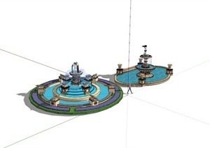 两个欧式喷泉水景景观设计SU(草图大师)模型