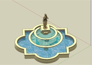 欧式多层雕塑喷泉水池SU(草图大师)模型