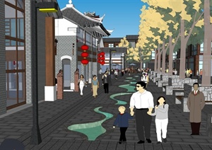 某古典中式商业古街及建筑设计SU(草图大师)模型