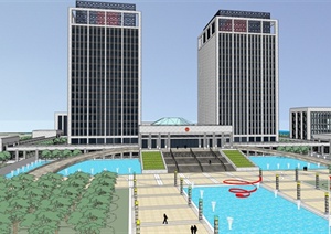 某现代风格银行行政中心建筑设计SU(草图大师)模型