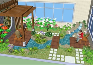 某现风格住宅庭院景观设计SU(草图大师)模型