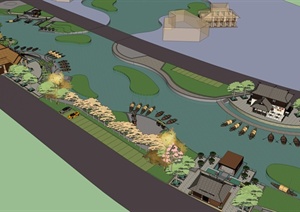 某现代风格滨水渡口景观设计SU(草图大师)模型