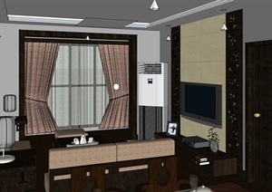 中式室内装饰客厅设计SU(草图大师)模型