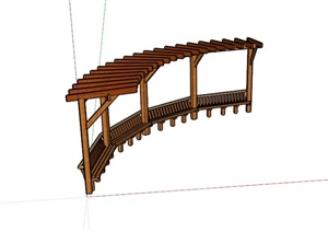 现代弧形木廊架设计SU(草图大师)草图模型素材