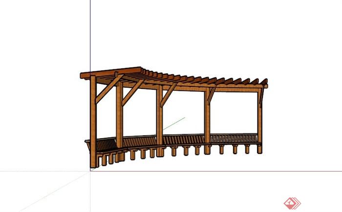 现代弧形木廊架设计SU草图模型素材(3)
