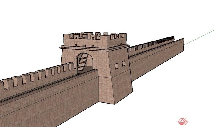 古典中式城墙设计su模型(1)