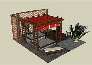 某现代中式风格庭院小场景设计SU(草图大师)模型