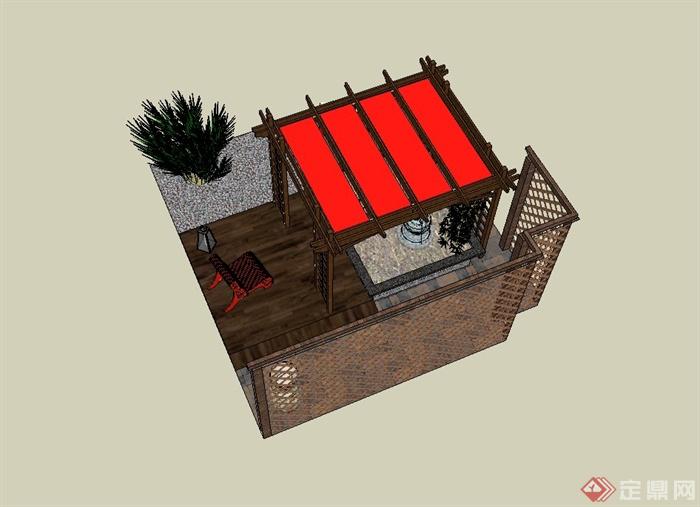 某现代中式风格庭院小场景设计su模型(3)