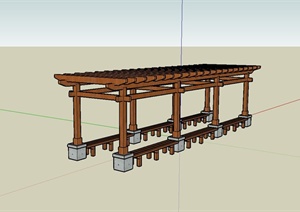 某现代风格木结构廊架设计SU(草图大师)模型
