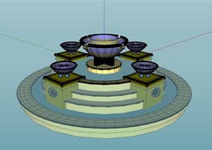 某圆形欧式喷泉水池景观SU(草图大师)模型