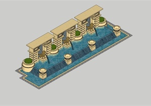 欧式入口景墙喷泉水池SU(草图大师)模型
