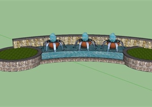 现代弧形花钵喷水景观设计SU(草图大师)模型