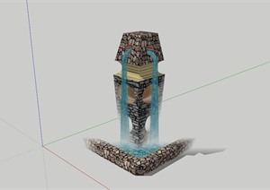 石头景观柱喷泉水景SU(草图大师)模型