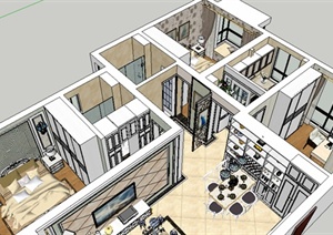 欧式住宅空间详细装饰设计SU(草图大师)模型