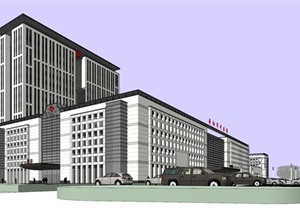 中式风格为中医院建筑设计SU(草图大师)模型