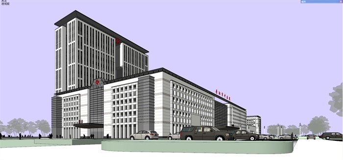 中式风格为中医院建筑设计SU模型