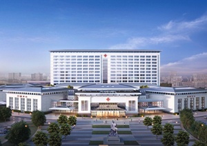 现代中式大型医院建筑设计SU(草图大师)模型(含效果图）