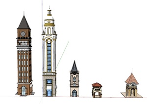 五种欧式风格塔楼设计SU(草图大师)模型