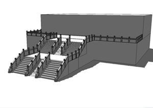 某古典中式宫殿建筑楼梯设计SU(草图大师)模型
