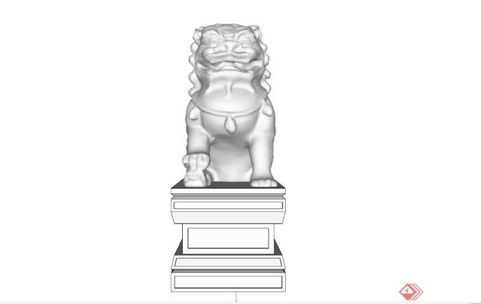 石头狮子雕塑小品SU模型(3)