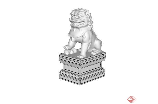 石头狮子雕塑小品SU模型(1)