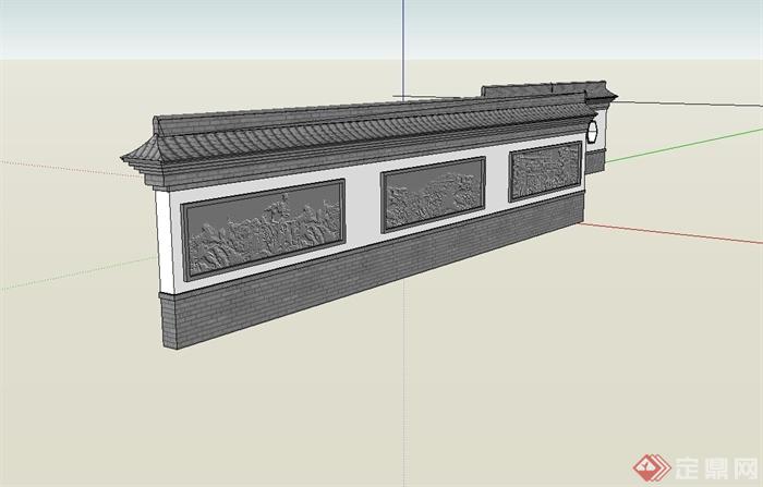 兩堵古典中式風格圍牆設計su模型原創