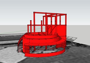 某现代红色简约观景台设计SU(草图大师)模型