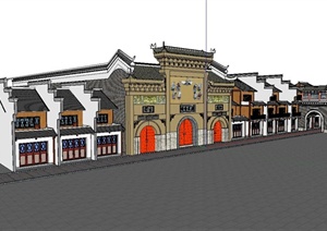 某古典中式风格沿街会馆建筑设计SU(草图大师)模型