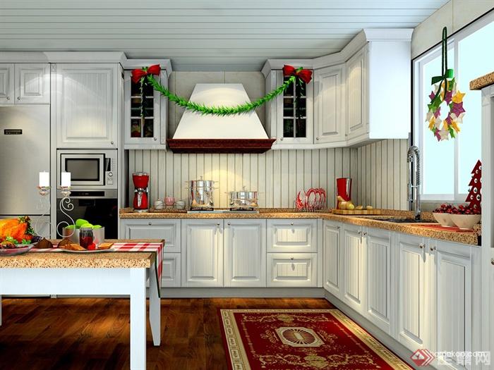 厨房设计,橱柜,冰箱,餐桌