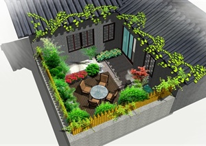 现代中式风格私家花园设计SU(草图大师)模型及效果图