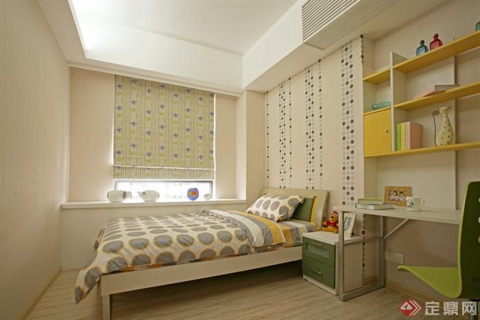 儿童房设计,床,书桌,床头柜,书架