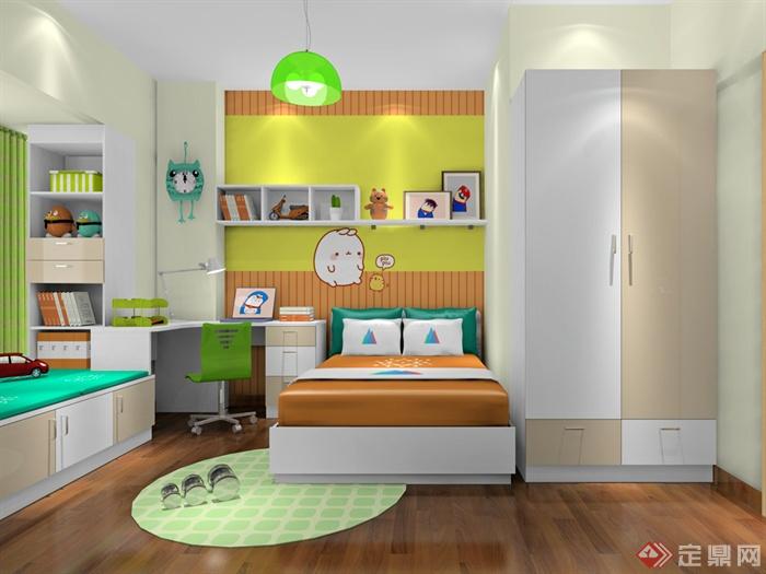 儿童房设计,床,书桌,书架,衣柜