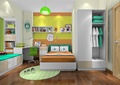 儿童房设计,床,衣柜,书桌,书架