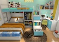 儿童房设计,高低床,衣柜,台阶,书桌