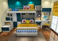 儿童房设计,高低床,书柜,书桌
