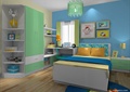 儿童房设计,床,书桌,衣柜,床头柜
