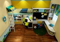 儿童房,儿童床,桌椅,书柜