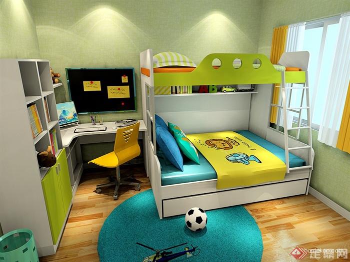 儿童房,高低床,柜子,桌椅,足球
