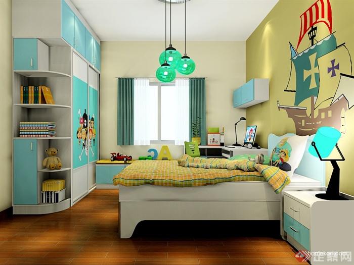 儿童房设计,床透光,床,衣柜,书桌