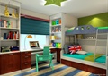 儿童房设计,高低床,书桌,书柜
