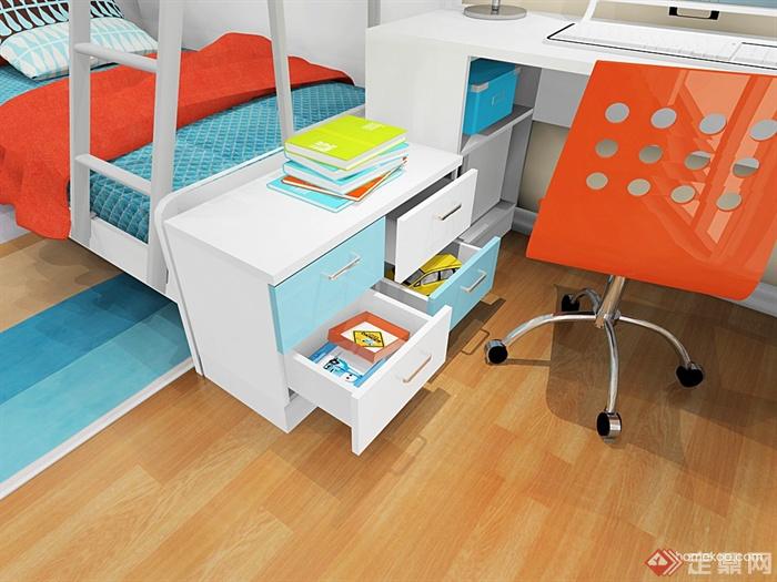 儿童房,床头柜,床,书桌