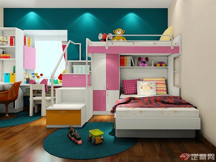 儿童房设计,高低床,书架,衣柜