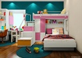 儿童房设计,高低床,书架,衣柜